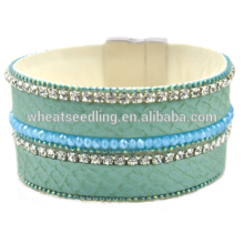 china jewelry wholesale france style crystal leather wrap magnetic bracelet
